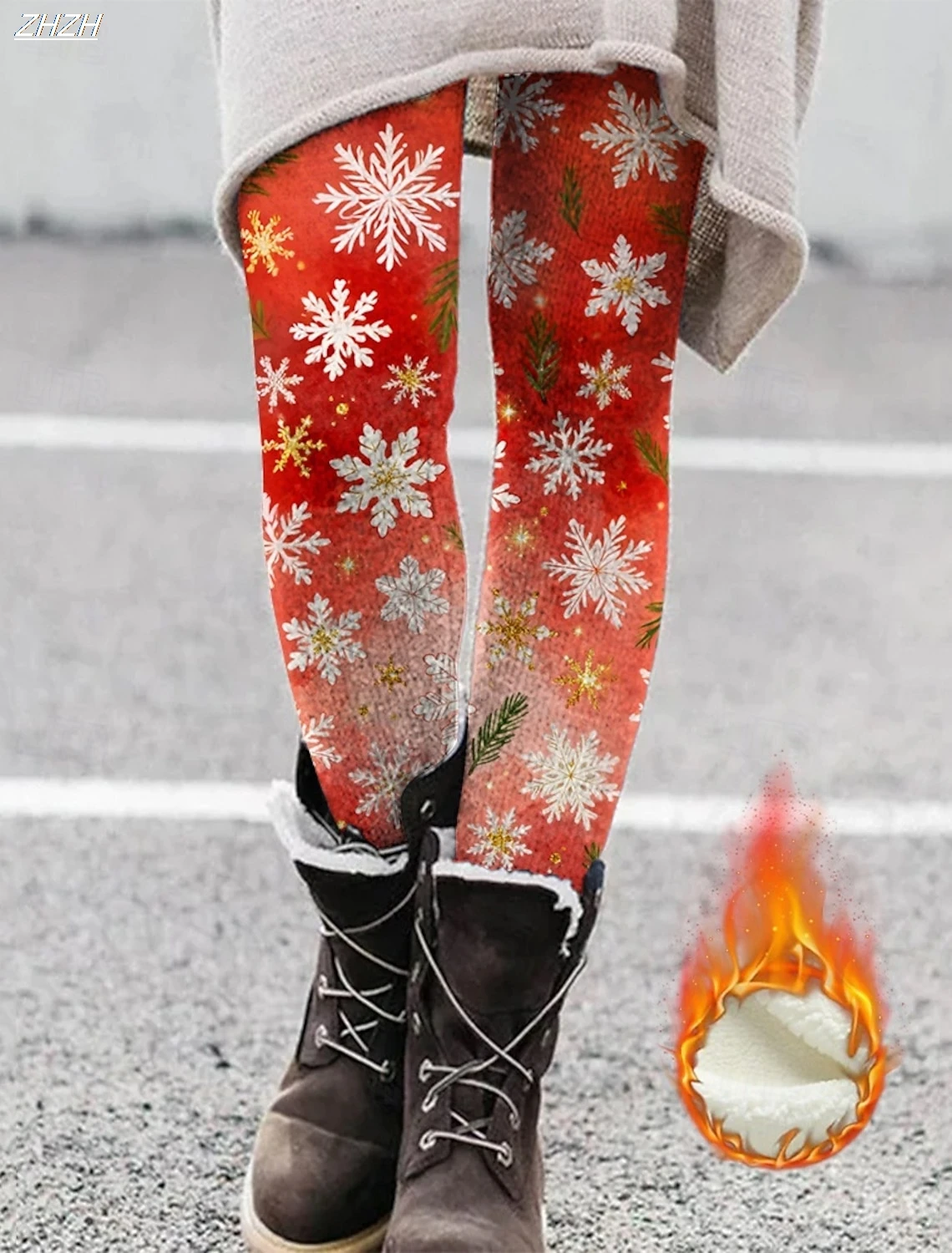 طماق المرأة طماق مريحة موضة الشارع الشهير الأساسية عالية الخصر السراويل عيد الميلاد الرسم ثلج الطباعة الصوف الحراري الدافئة #2