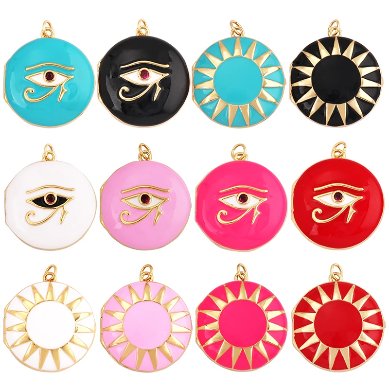 New Design Enameled Moon Star Eye Charm Box Locket,Fashion Gold Plated for Jewelry DIY Making Supplies Accessories Wholesale M39