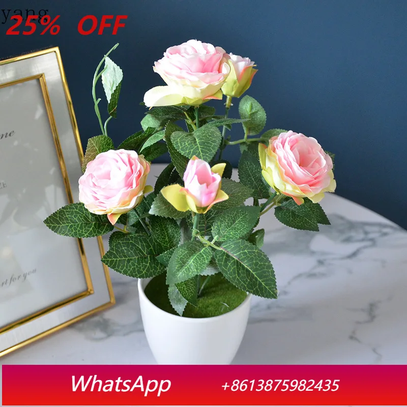 

CX highly simulated happy rose bonsai rose potted plant home beautification decoration