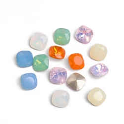 10mm Square Opal Rhinestones Blue Pink Green Cushion Stones Pointback Glass Rhinestones Nail Charms For DIY K9 Glass Strass