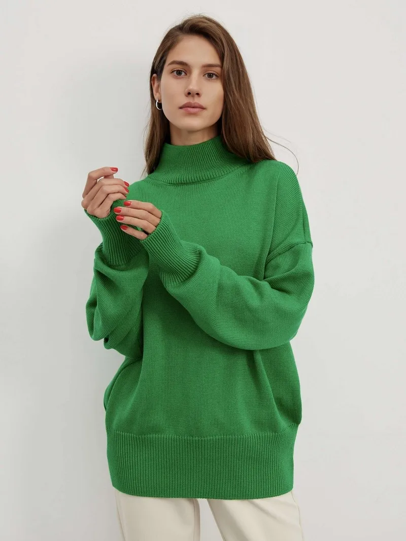 

Wixra Autumn Winter Women Knitted Turtleneck Stand up Collar Sweaters 2023 Casual Basic Pullover Jumper
