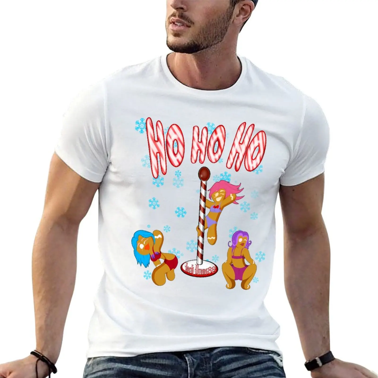 Christmas Xmas ho ho ho gingerbread stripper T-Shirt Trendy Print Short Sleeve T-Shirt