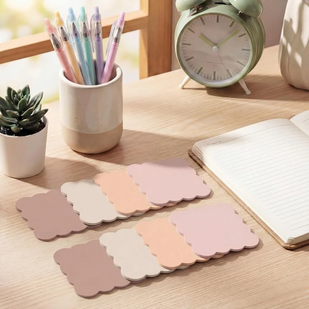240 Sheets Self-adhesive Self Sticky Notes Vintage Colors Adhesive Backing Wavy Note Pads Wavy Edge Blank Note Pads