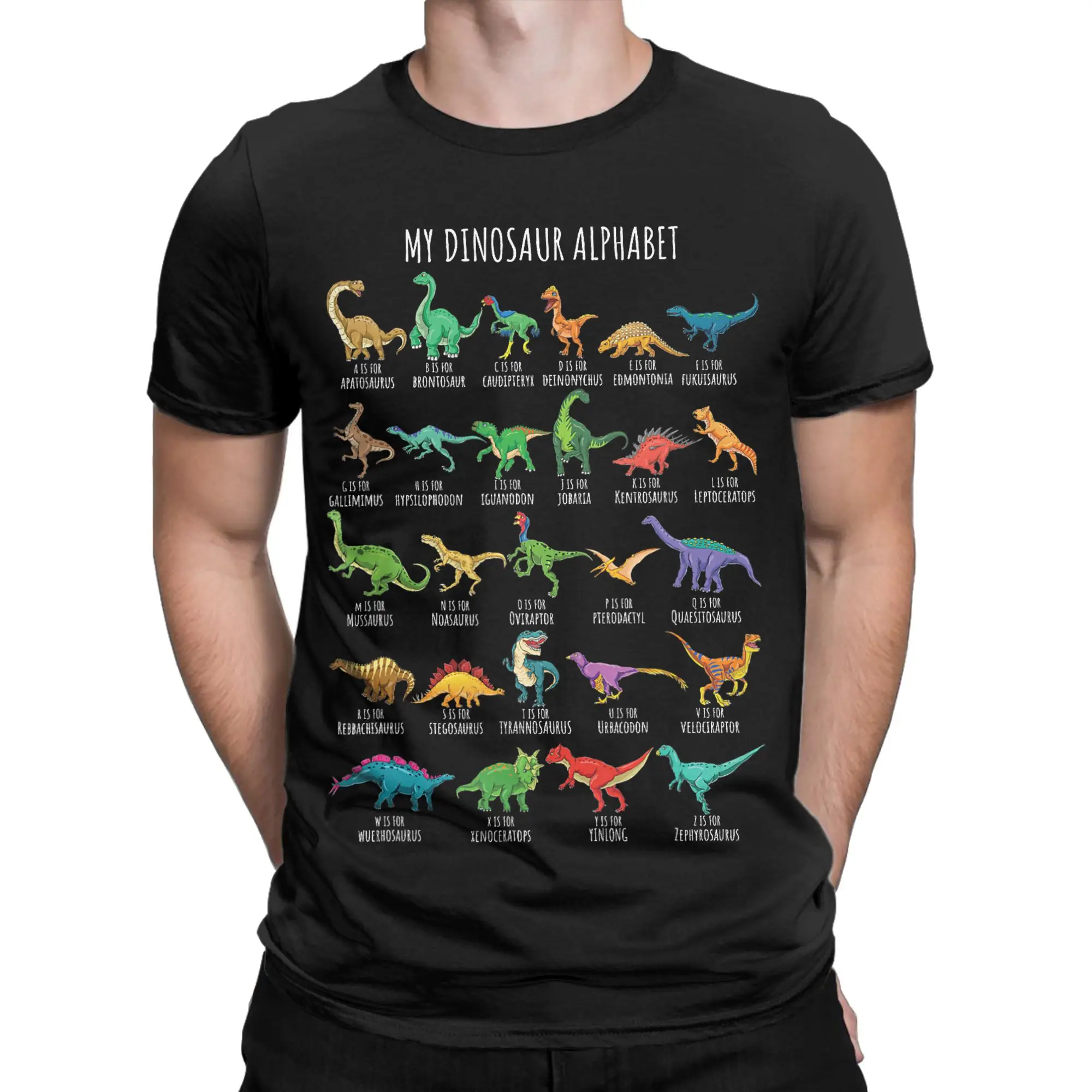 Types Of Dinosaurs Alphabet A Z ABC Dino Identification Summer T Shirts Cotton Hip Hop Tee Shirt For Men Short Sleeve Clothes