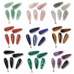 8x23mm Half Hole Water Droplet Stone Pendant Natural Black Obsidian Amethysts Clear Quartzs Charms for DIY Necklace Bracelet 1PC