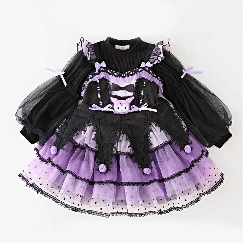 

Sanrio Princess Skirt Autumn and Winter Girls Kuromi Clothes Children's Suspender Dress Glowing Wings Lolita Halloween Gift