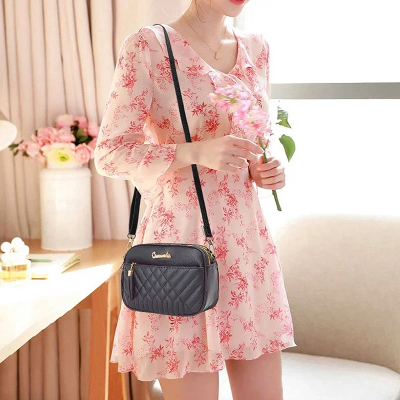 Women Fashion Small Bag 4-layer Space Zipper Crossbody Shoulder Bag Tassel PU Design Trend