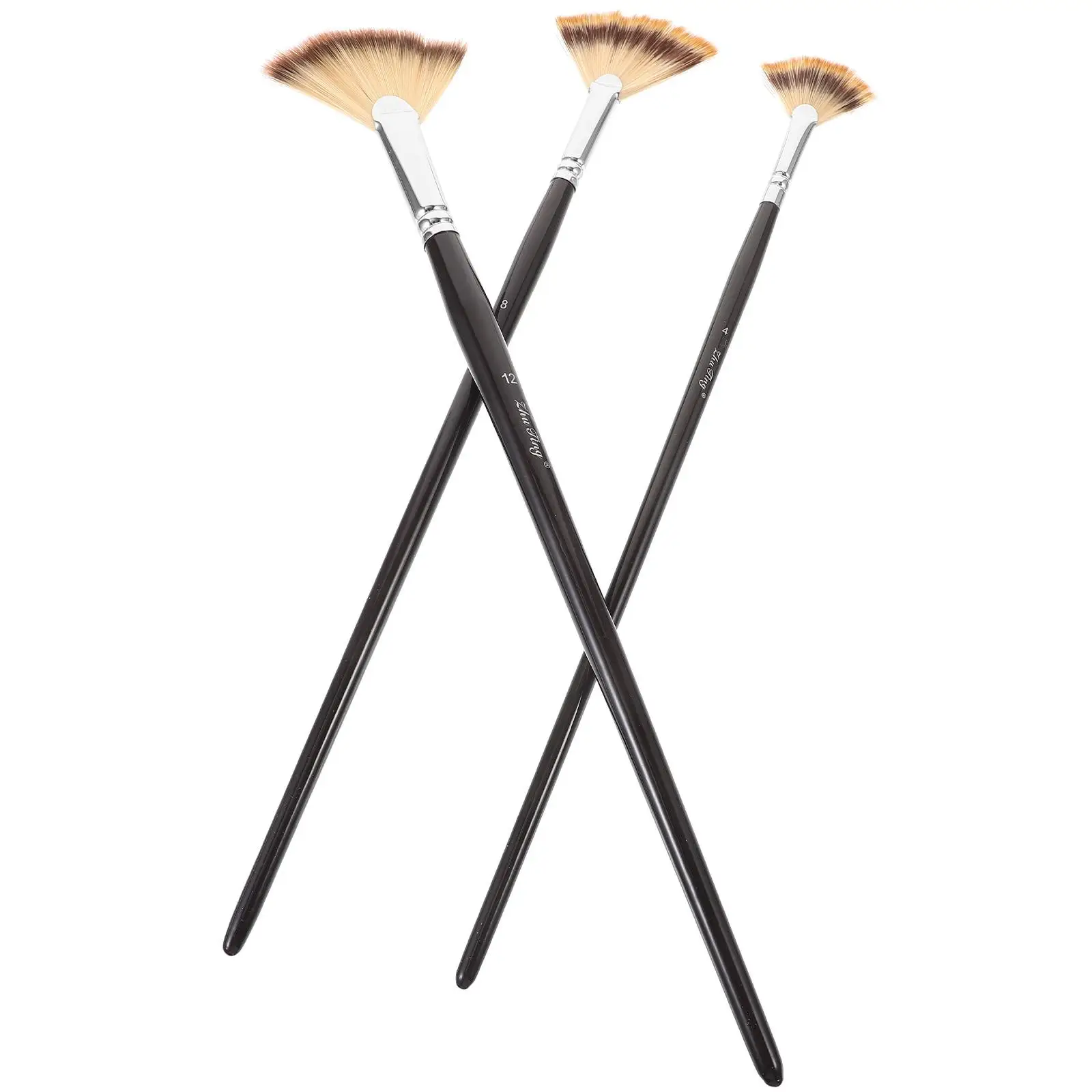 3 Pcs Oil Painting Brush Set Black Wood Handle Fan Brushes for Acrylic Watercolor Artists Nylon Hair Beginner Paint Tool