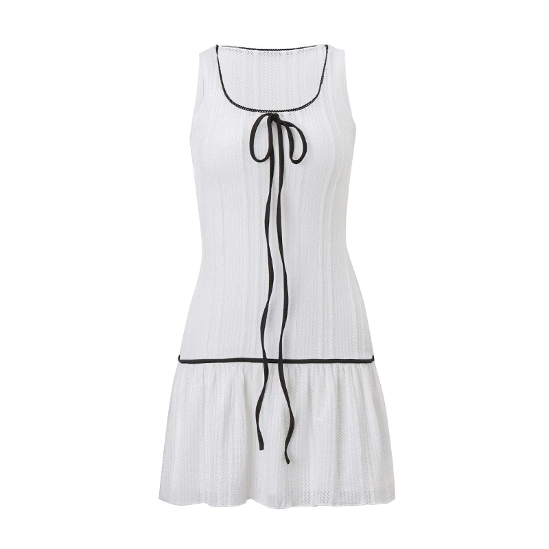 فستان WhereMery أنيق بدون أكمام بقصة ضيقة Y2K فستان جمالي بعقدة على شكل فراشة مفتوح من الخلف فساتين قصيرة على طراز الشارع الكوري