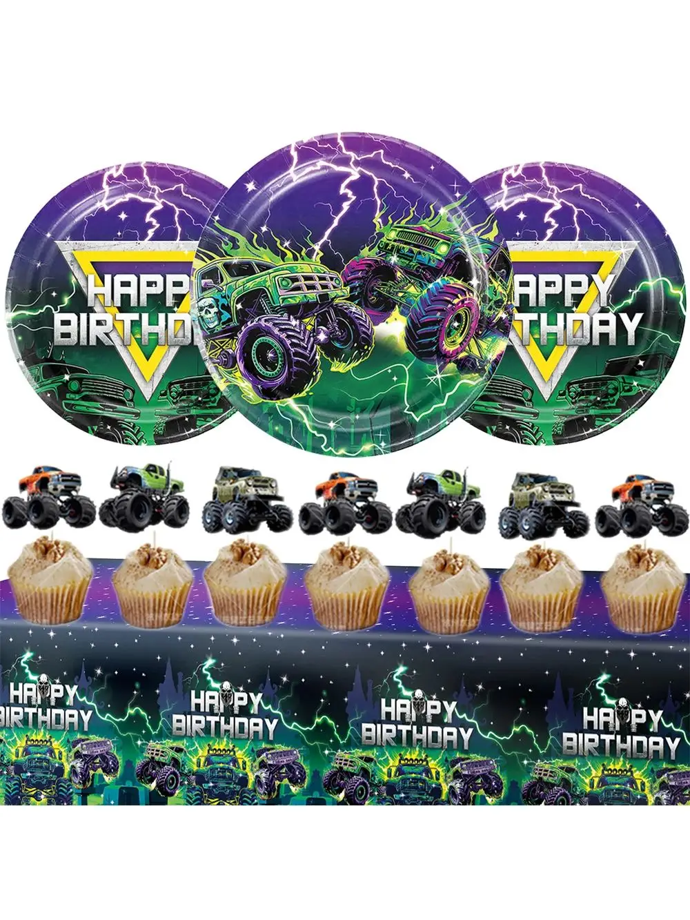 Monster Truck Geburtstagsdekoration Einweg-Partygeschirr Becher Tischdekoration Tischdecke Monster Jam Babyparty Monster Truck Partyzubehör – Detail 1