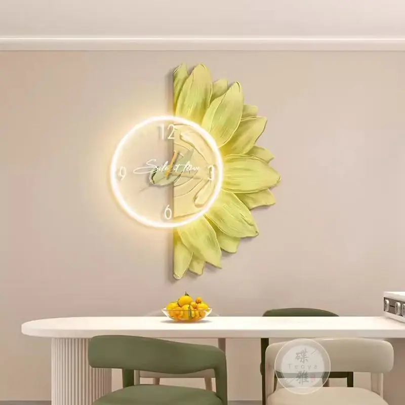 New Cream Style Restaurant Decoration Painting Nordic Sunflower Dining Room Clock Hanging Painting