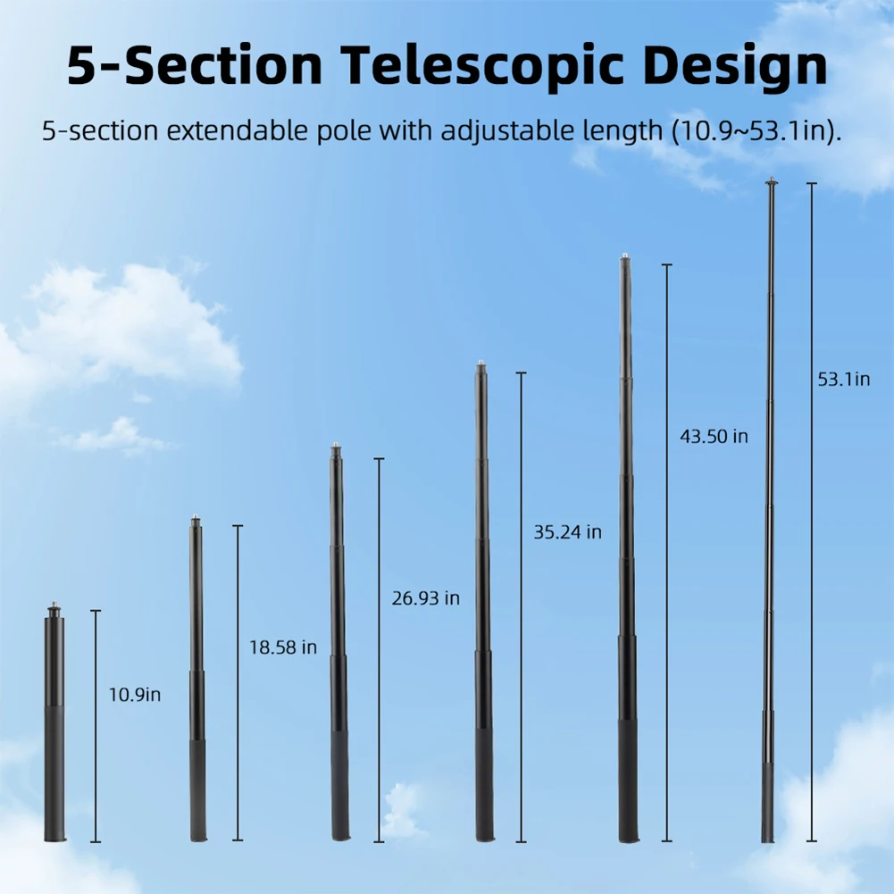ไม้เซลฟี่ที่มองไม่เห็นสําหรับกล้อง Insta 360 X5 ไม้เซลฟี่ก้านขยายกล้องเสาขยายแบบปรับได้อุปกรณ์เสริมสําหรับกล้อง