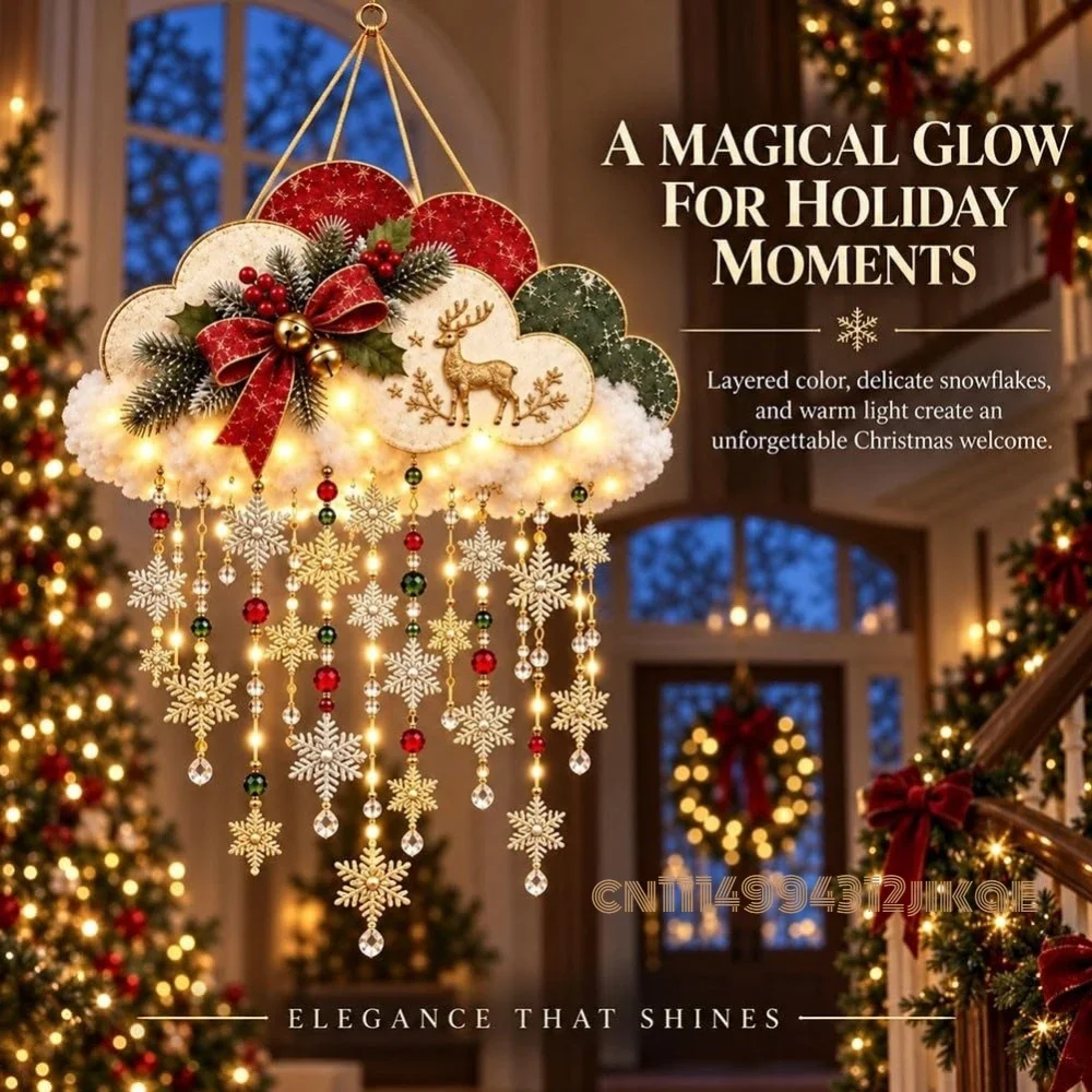 Vintage Lighted Christmas Snowfall Cloud, Christmas Decorations Indoor,Lantern Lamp with Glow, LED Night Light for Home Kitchen - view 2