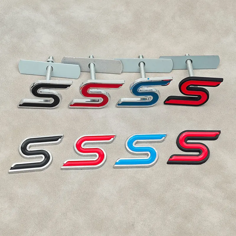 

3D Metal Letter S Logo Car Front Grille Emblem Badge Rear Trunk Stickers Decal For Ford Focus Fiesta Escape Ecosport Kuga Mondeo