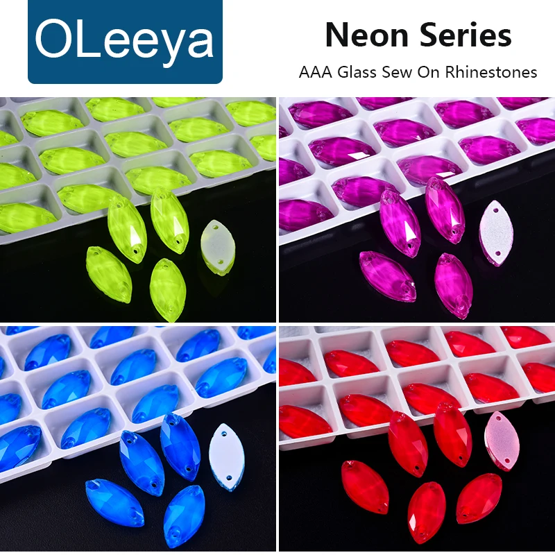 OLeeya Horse Eye Shape Noctilucent Neon Sew on Rhinestones Crystal Glass Sewing стразы Accessories for Garment Decorations