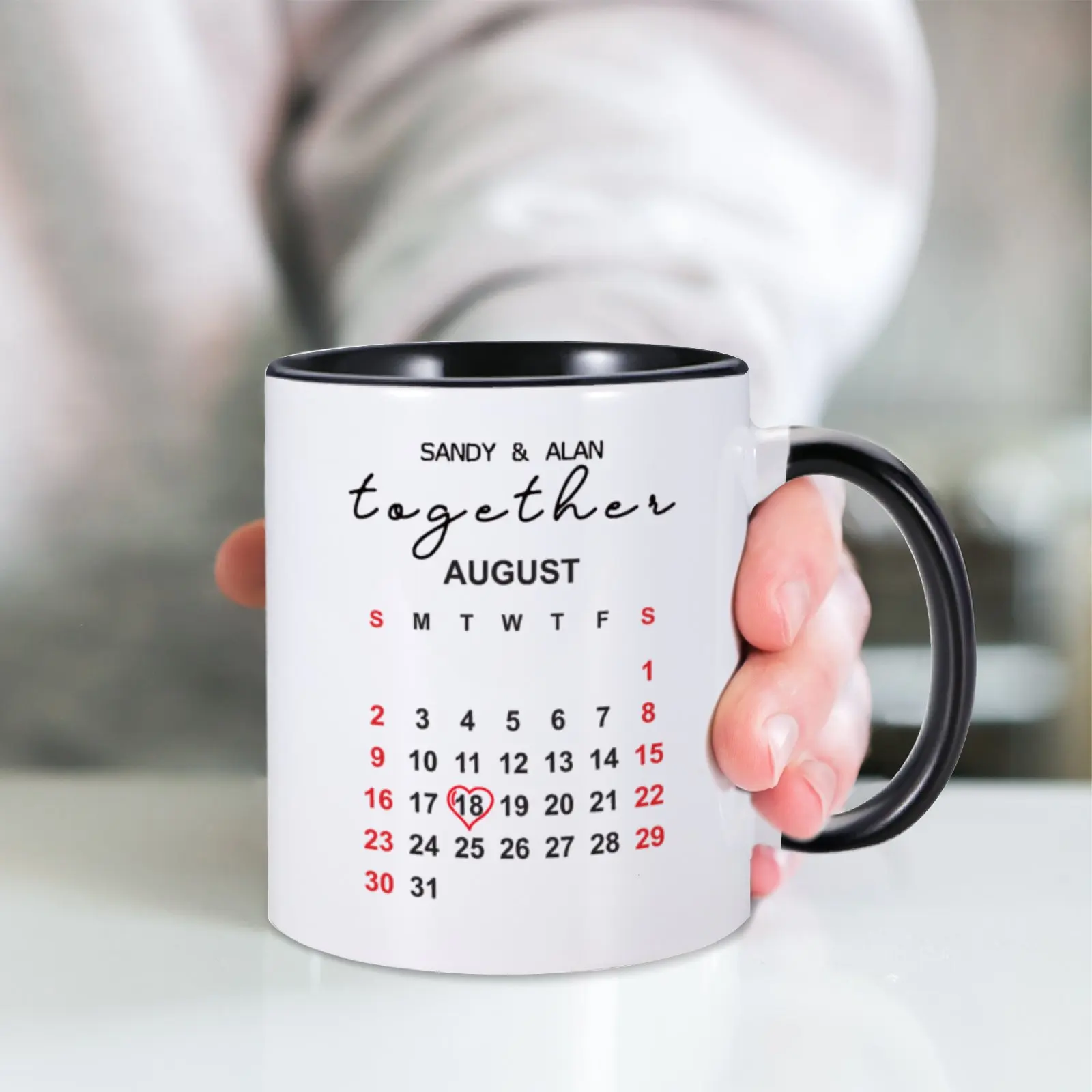 Custom Together Mug Personalized Couple Coffee Cup Gift for Boyfriend Him Her Calendar Mugs Valentine's Day Anniversary Present