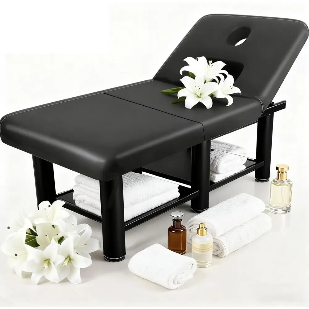 

75'' Long x 31.5'' Wide Leather Massage and Tattoo Table, 1150LBS Capacity, with Backrest, Storage, and Facial Table