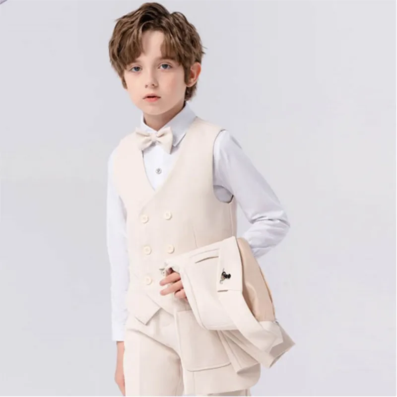 Boys Child Wedding Suit Formal Beige Piano Party Suits For Kids Boys Elegant Suit For 2-14Y Teenager Boys Boys Suits Outfits Set