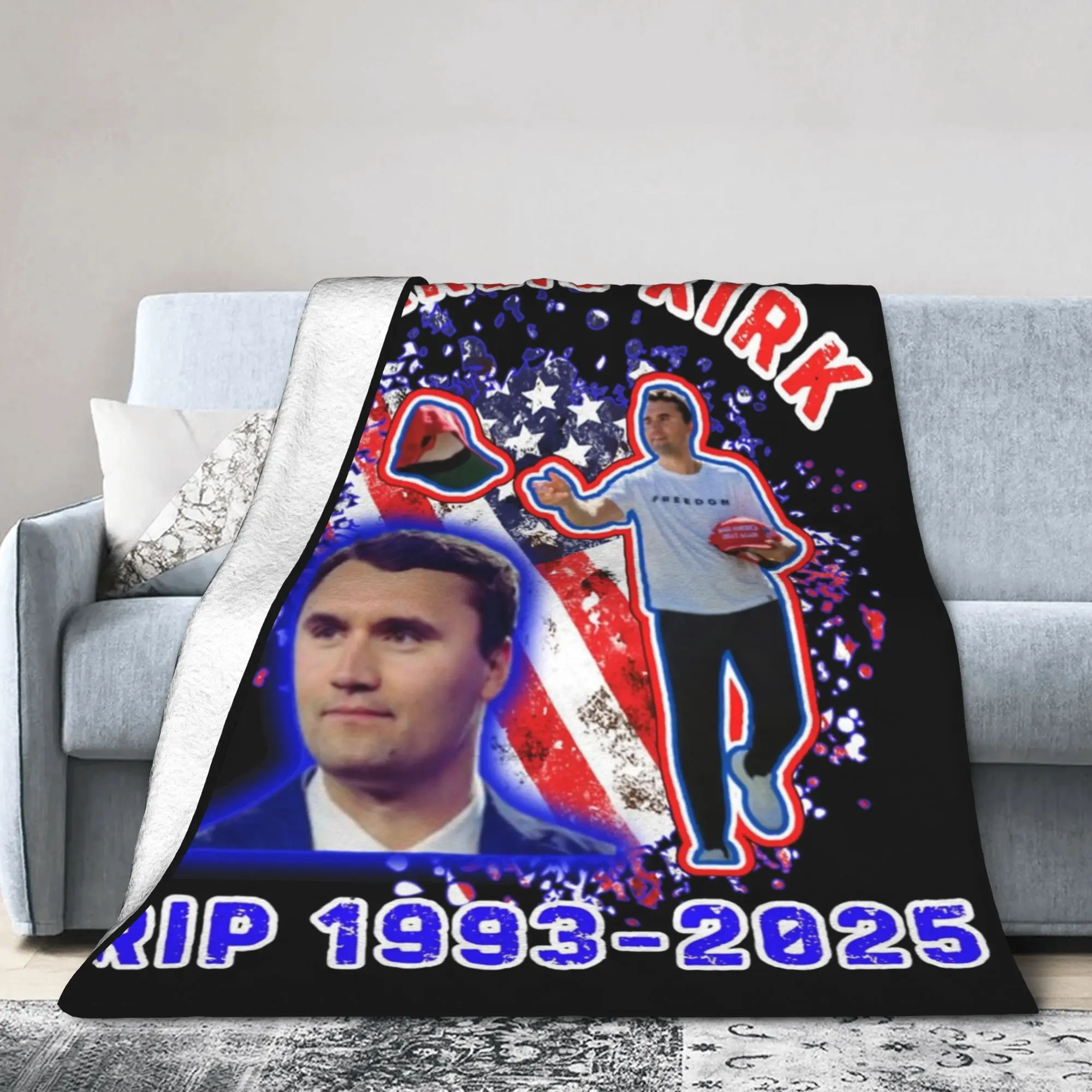 Rip Charlie Kirk 2025 Rest In Peace Knitted Blanket Fleece American Flag Soft Throw Blankets Airplane Travel Bedding Couch Quilt