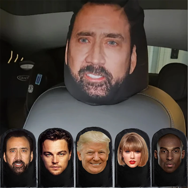 Car Seat Headrest Full Face Cover Visual Mesh Simulation Kanye Kobe Mask Cosplay For Car Interior Seats Funny Cover Decoration