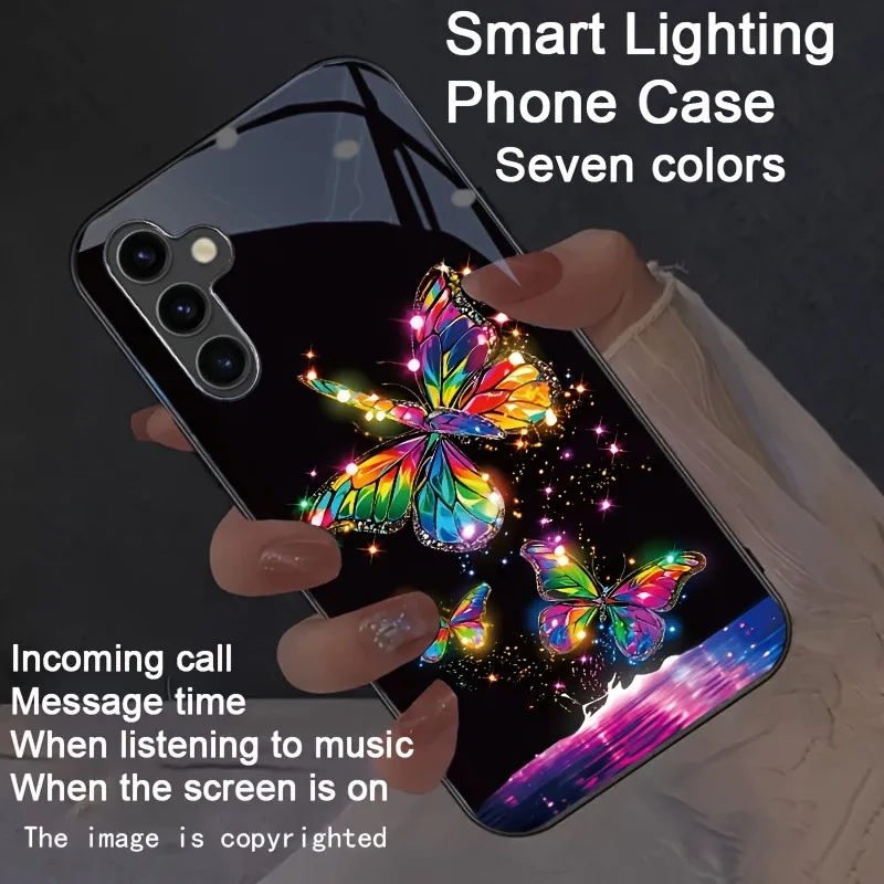3D Butterfly Glitter Phone Shell Cover LED For Samsung S25 FE S23 S25 Plus S24 S23 Ultra A16 A06 M15 M55 Glow Flash Phone Case