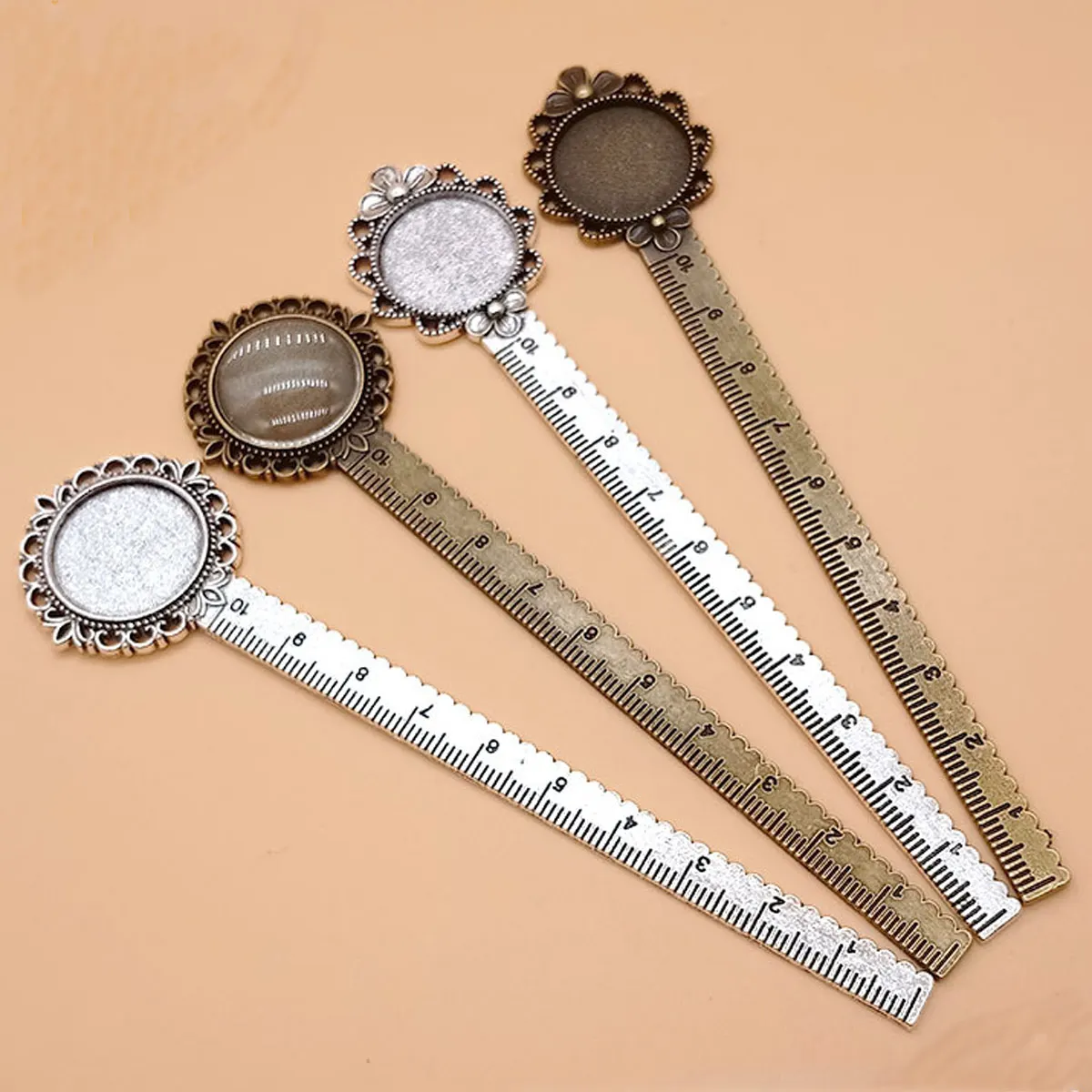 

Bronze Silver Tone Flower Lace Metal Bookmarks Base Blanks Bezel For Reading Fit 20mm Cabochon Gem Cameo Setting Tray 137mm