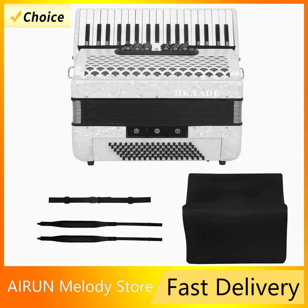 

HK · LADE AH-100 White Professional Accordion 37 Keys 96 Bass 7 Keyboard Anti Slip Sensitive Comfortable Suitable for Playing