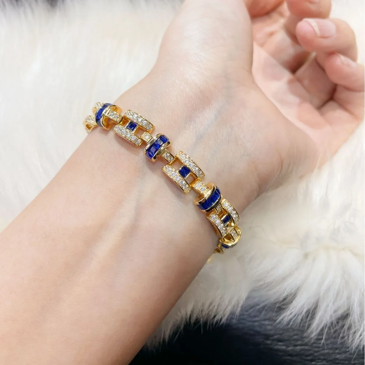 KQDANCE Solid 925 Silver With  High Carbon Diamond Lab Created Blue Sapphire Gemstone Bracelets Luxury Fine Jewelry For Women view 5