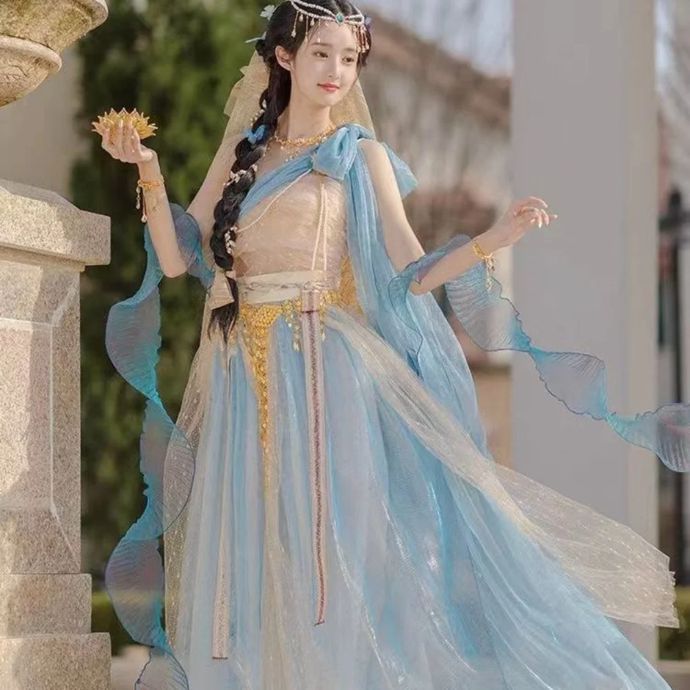 

Ancient Jasmine Princess Han Element Improvement Hanfu Western Regions Dunhuang Flying Sky Exotic Style Clothing Indian Dancer