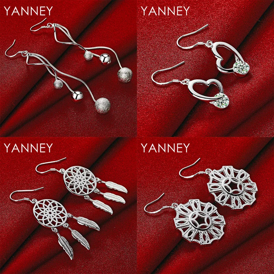 

New 925 Sterling Silver Delicate Heart Shaped Zirconia Round Bead Earrings Women Accessories Gift Party Jewelry Wedding