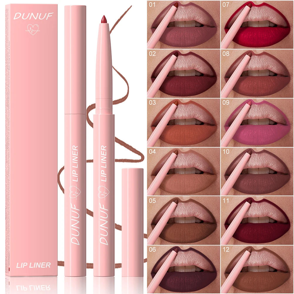 DUNUF 12 สีง่ายต่อการสี Velvet Matte Lip Liner กันน้ําและยาวนาน Non-Stick CUP Non-removal ลิปสติก Lip Liner