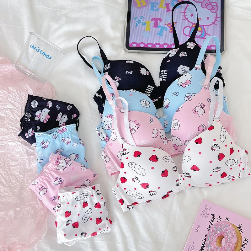 Sanrio Kawaii Hello Kitty Girl Underwear Anime Cartoon Sweet Fashion Exquisite Skin Friendly High Looking Comfortable Women Bra