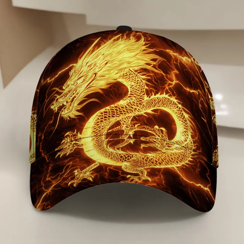 Customization 1pc Of A Classic Baseball Cap Featuring A Mythical Dragon With Flames, Designed For Comfort And Adjustable Fit, Ma