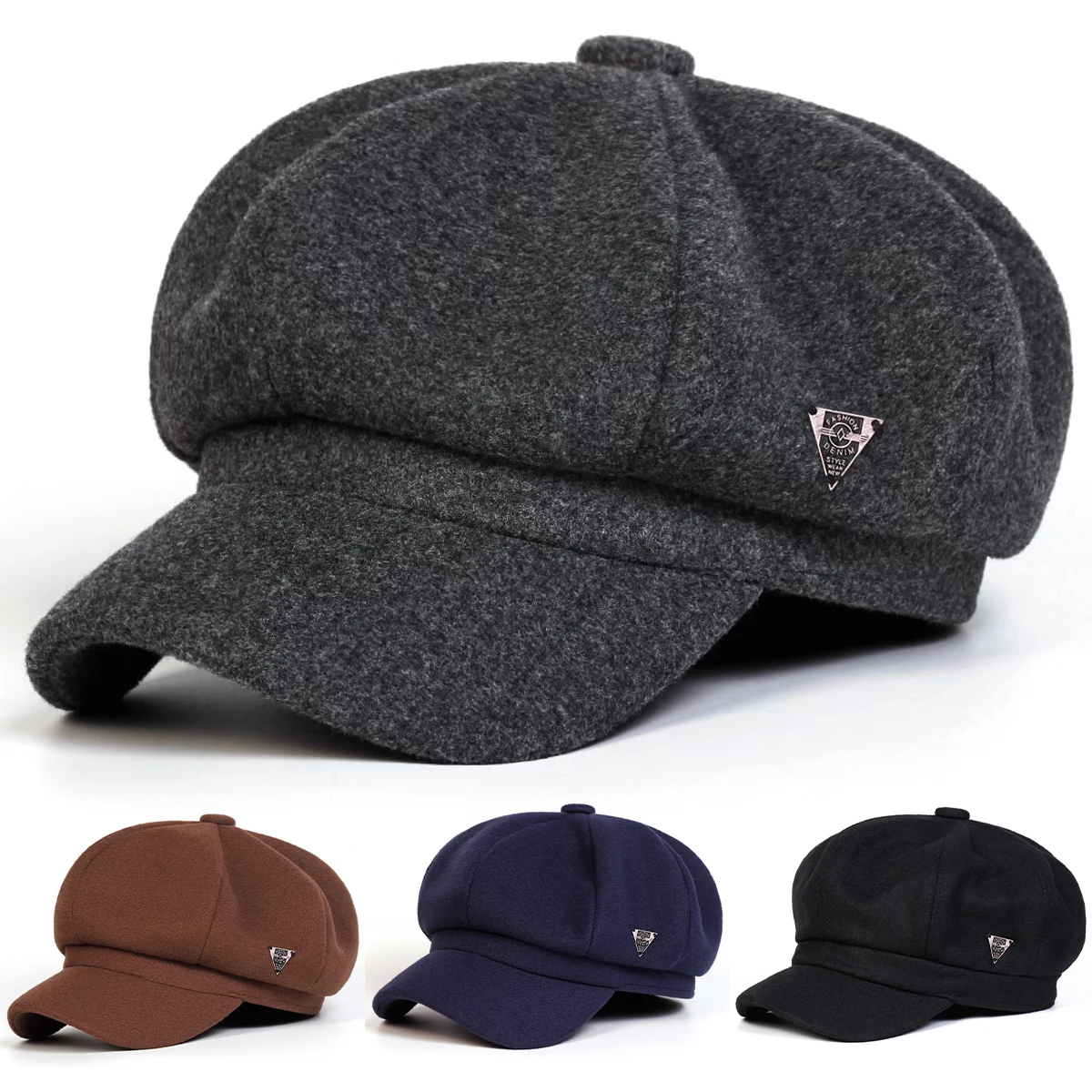 Unisex FASHION DENIM Letter Label Newsboy Hat Frühling und Herbst Retro Baskenmütze Hüte Wilde Freizeithüte Achteckige Kappe