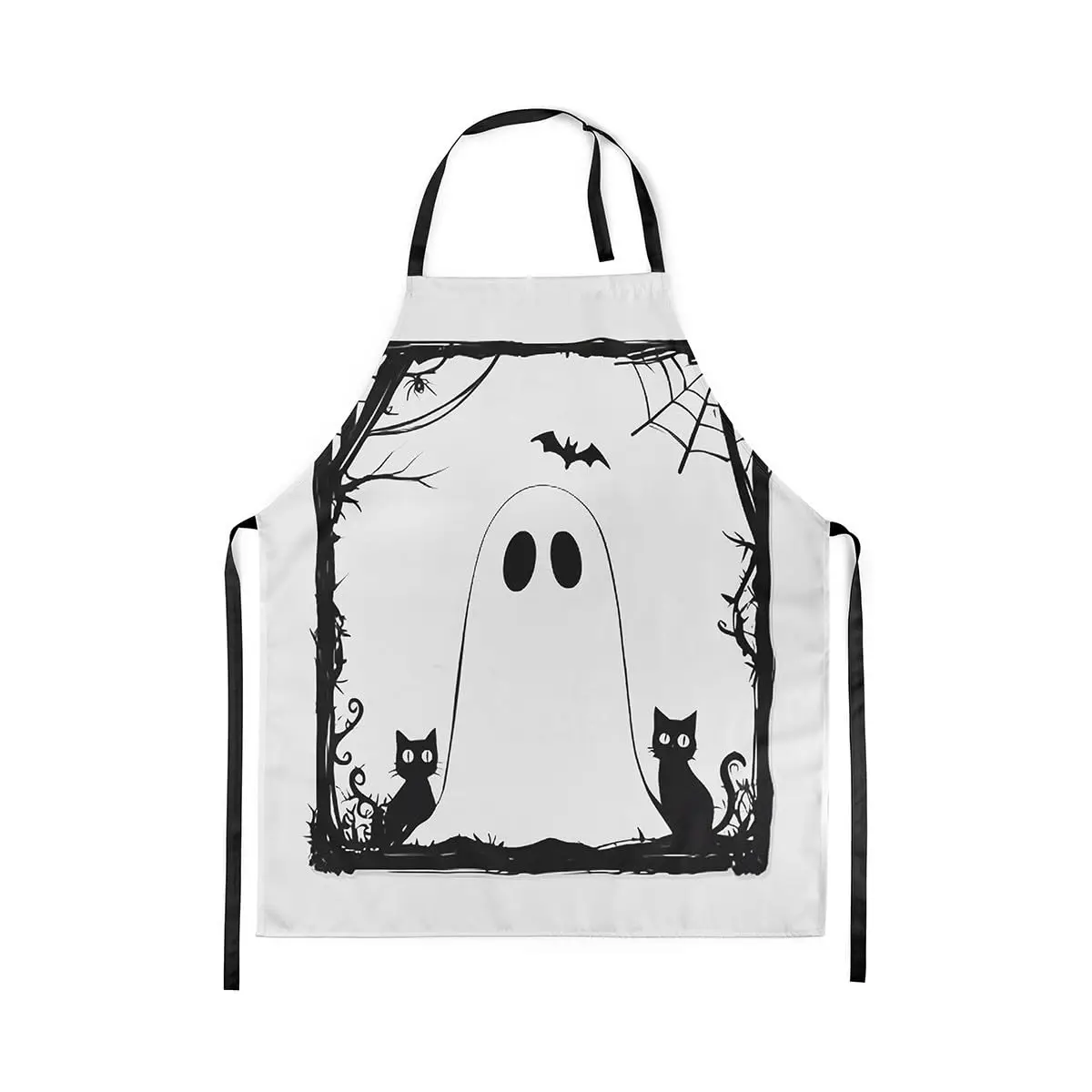 

Halloween Decor Waterproof Apron Black And White Apron Halloween Ghost Cooking Aprons, Gothic Cat Kitchen Aprons