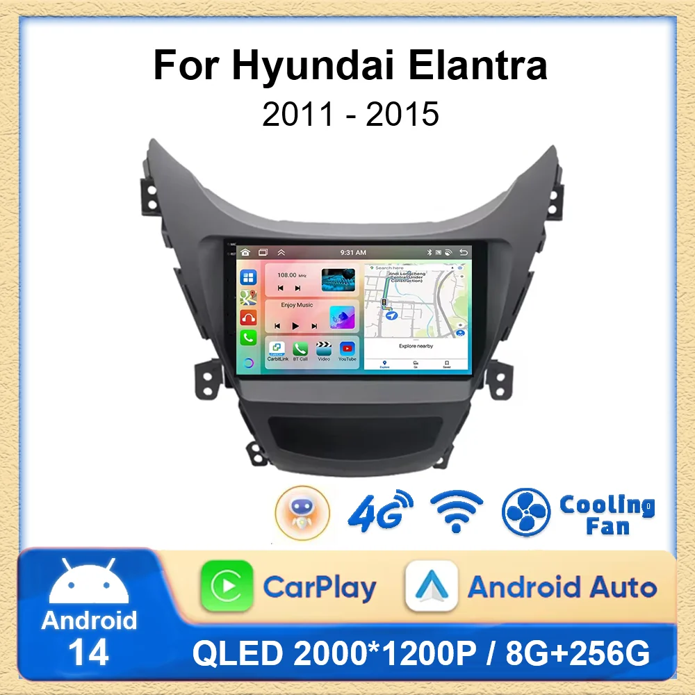 Android 14 CarPlay Android Auto Radio for Hyundai Elantra Avante MD I35 2011 2012 2013 4G Car Multimedia GPS Navigation 4G+WIFI