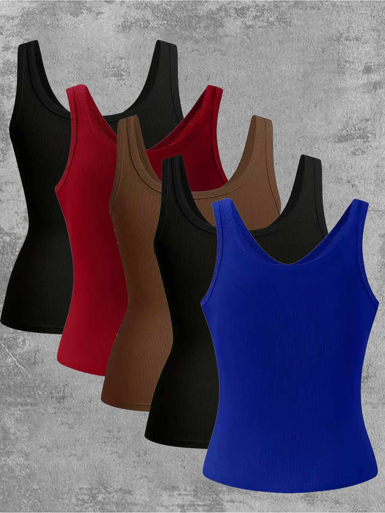 Venta caliente 5 piezas mujer Primavera Verano moda elegante color sólido elástico chaleco hilo sexy cuello pico sin mangas chaleco top