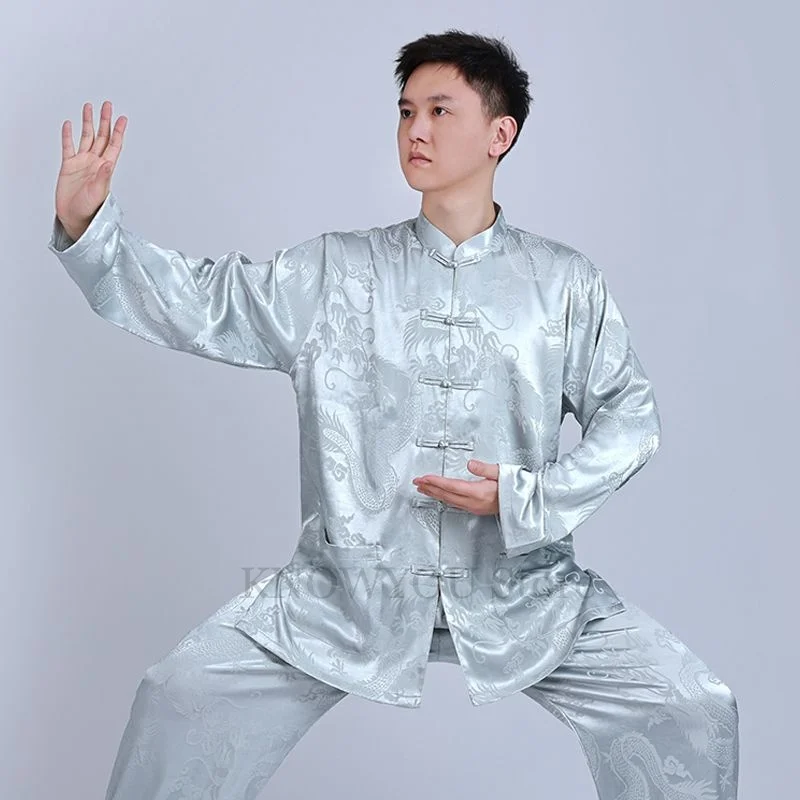 

Tai Chi Suit Chinese Tradition Kung Fu Tang Clothes Satin Shirt Mandarin Collar Outfit Women's Men's Wushu Martial Arts Uniform