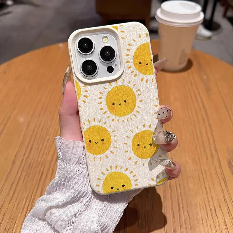 Cartoon sun pattern phone case suitable for iPhone 18 17 16 15 14 13 12 11 Pro/Max/Plus anti drop and shockproof back cover