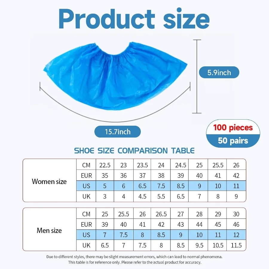 100枚入り（50ペア）使い捨て防水滑り止めシューズカバー、屋内用CPEプラスチック製フットカバー、家庭用掃除に最適