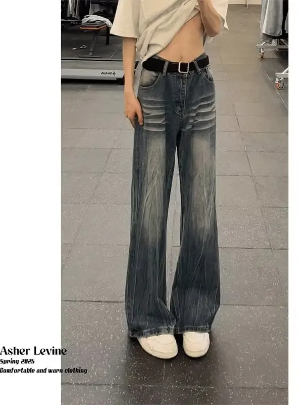 

Waed American High Street Retro Striped Men's Jeans Loose Straight Leg Wide Leg Casual Wear Resistant Spring Autumn Faion