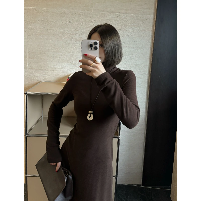 

Ele Knitted Wool High Ne Dr Slimming Ladylike-QZ250888 Faionable Autumn Winter Dr for Women Sli Ensemble