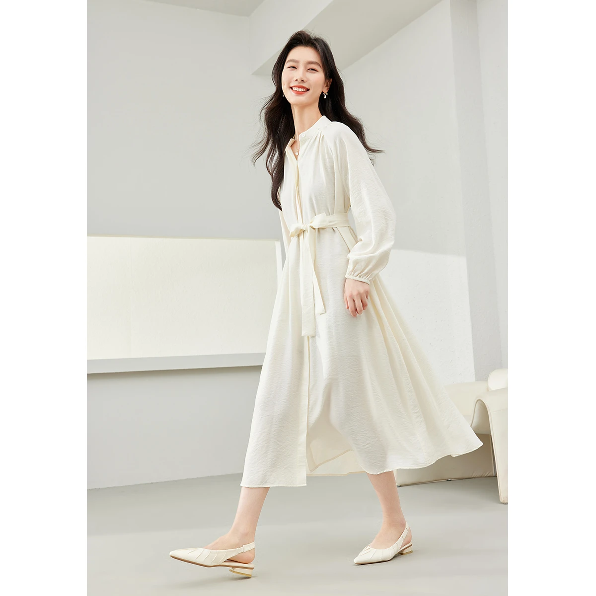 VIMLY Women\'s Commuter Casual Dress 2026 Spring Vacation Elegant Tie Belt Long Sleeve Dresses with Pockets T-Shirt Dress M5296