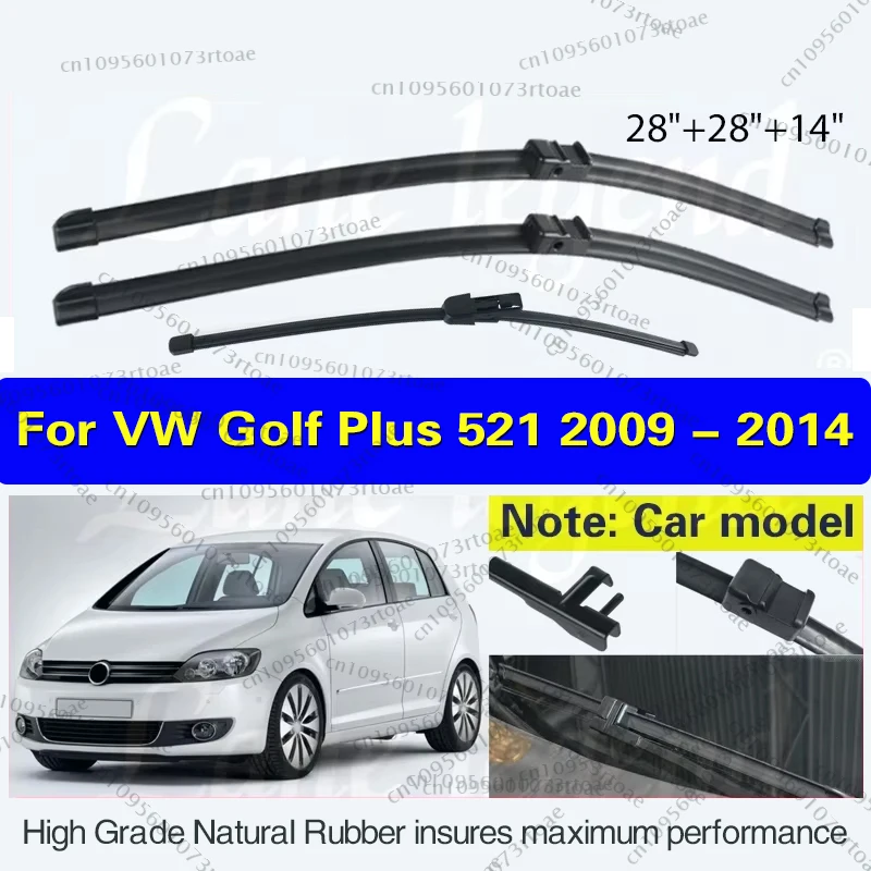 

For VW Golf Plus 521 2009 - 2014 Wiper Front Rear Wiper Blades Windshield Windscreen Window Rain Brushes 2012 2013 28"+28"+14"