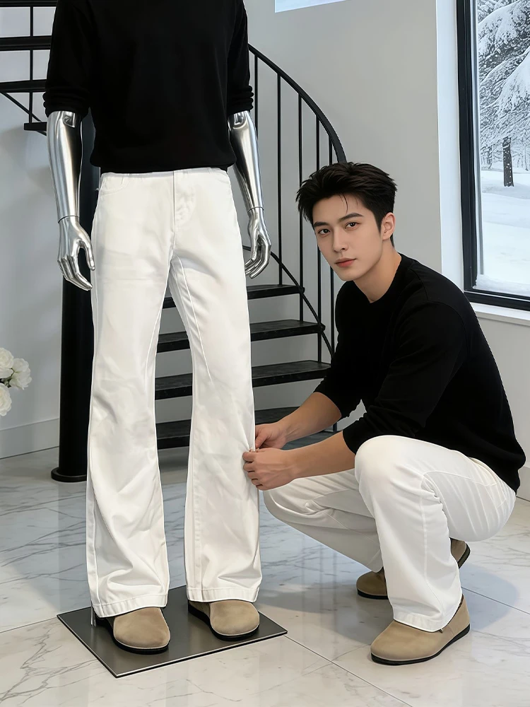 

White Cleanfit Men's Jeans Flared Straight Leg High Waist Jeans Lengthening Legs Effect American Sle Casual Wear