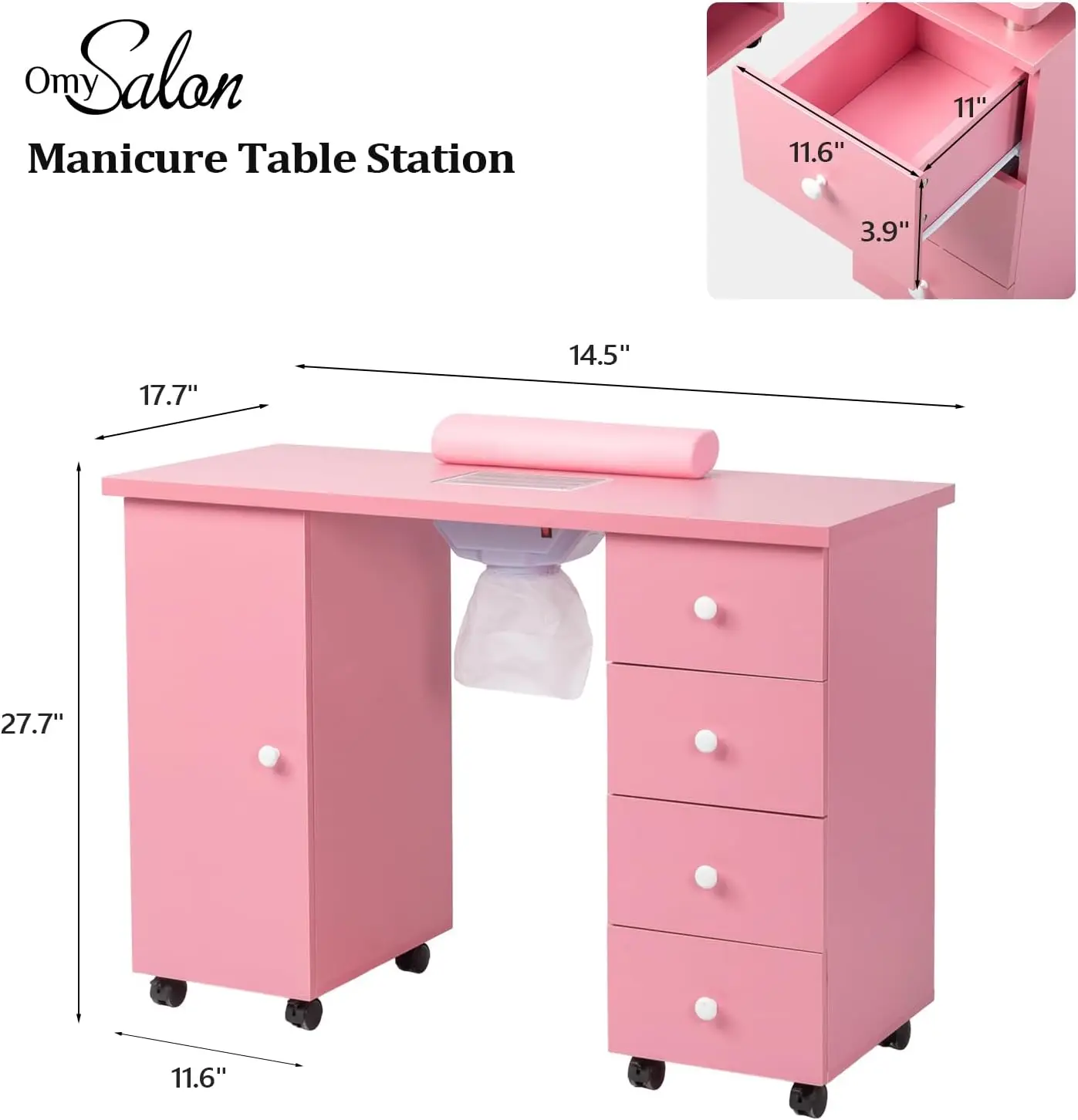 OmySalon Manicure Table Nail Desk for Nail Tech, Nail Table Beauty Salon Tech Station w/Electric