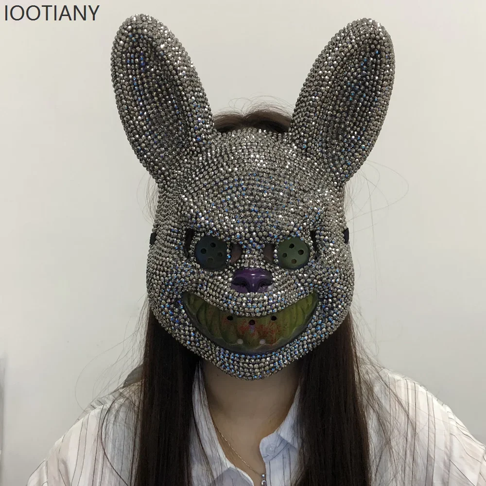 CosplayNew gris sangre conejito hecho a mano máscara de diamantes de imitación Cosplay calavera carnaval club nocturno Hip-hop baile callejero salón Owen máscara de fiesta