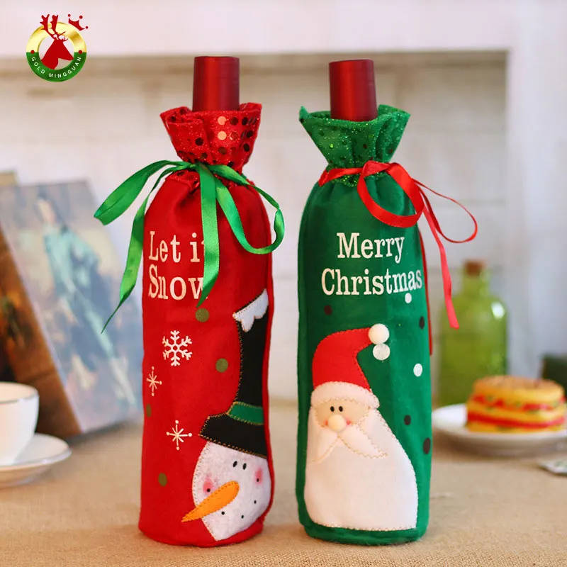 Christmas Wine Bottle Cover Toppers Light Up Santa Claus Gnomes Bottle Bags For Holiday Xmas Table Decorations