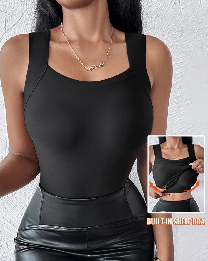 Soutien-gorge à col en U pour femme, haut moulant, coupe couvertes, monochromatique, gilet basique quotidien, mode d'été sexy, 2024