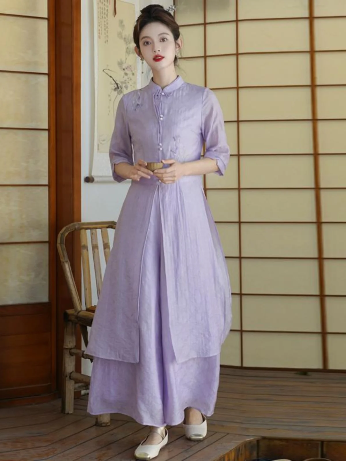 Nuevo Traje de Té Zen Chino Reformado para Ceremonia del Té de Verano, AoDai, Vestido de Danza Zen Bordado para Mujer